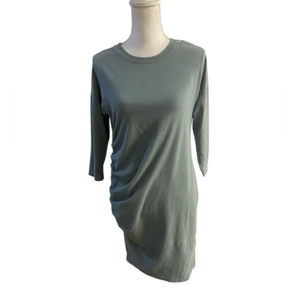 Sundry moss green 1/4 Sleeve mini Dress ruched side Small